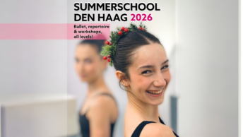 Smiling ballet student looking over her shoulder at the camera, Summerschool Den Haag pre-sale