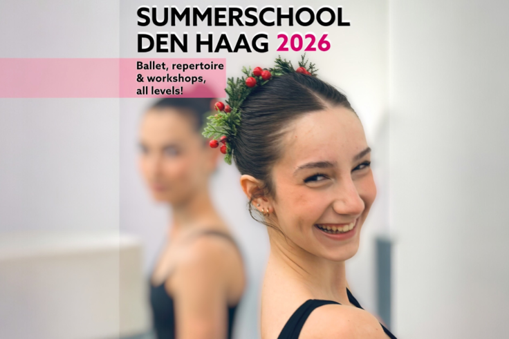 Smiling ballet student looking over her shoulder at the camera, Summerschool Den Haag pre-sale